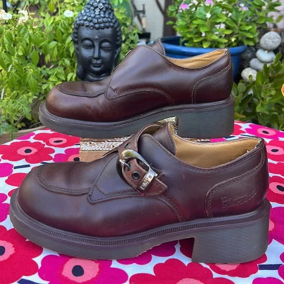🏴󠁧󠁢󠁥󠁮󠁧󠁿 Vintage Dr. Martens MIE Chunky Heel Monk Strap Loafers UK 5 - Picture 2 of 16